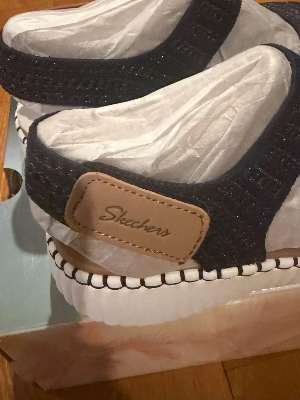SKECHERS women’s Wilshire Blvd Summertime Inspo Navy Wedge Sandals